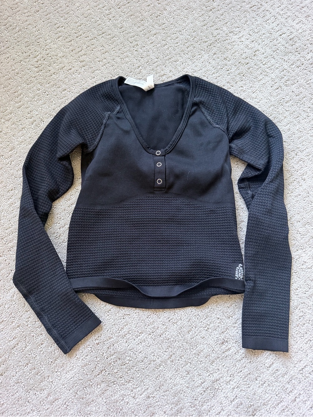 FP Movement by Free People Black Long-Sleeve Henley Thermal Top